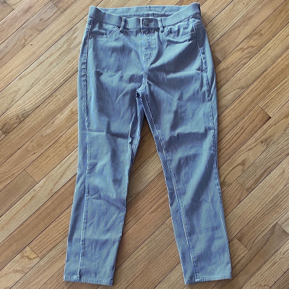 Uniqlo Pinstriped Ankle Leggings Pants - Blue and White